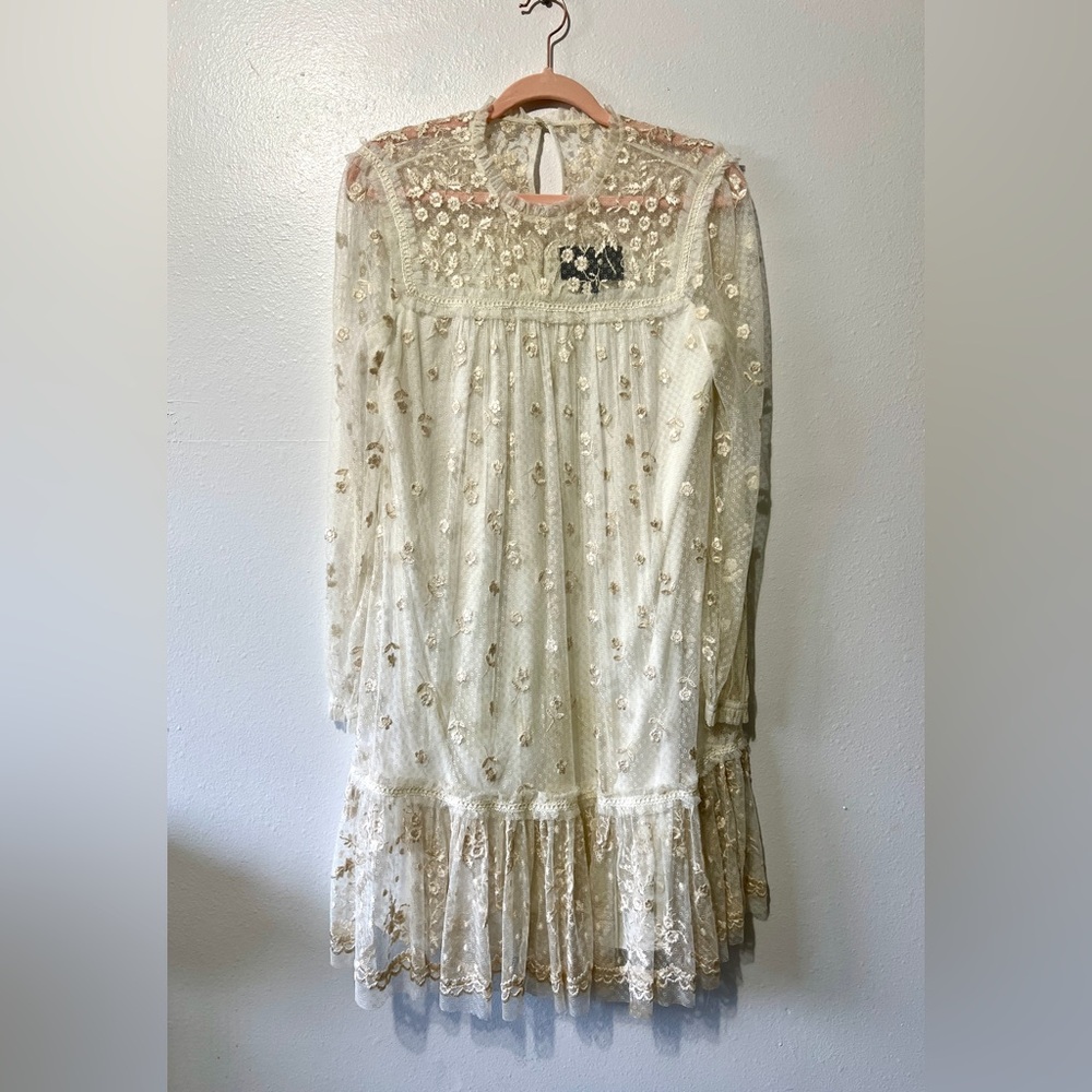 Needle & Thread Reflection Disty Cream Embroidered Floral Lace Dress - Size 6 - Picture 4 of 16